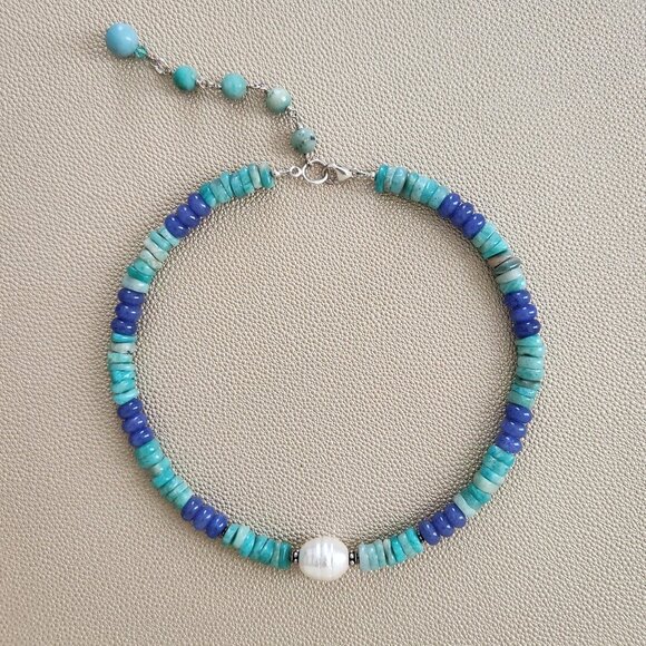 AMAZONITE & JADE NECKLACE - Picture 1 of 2